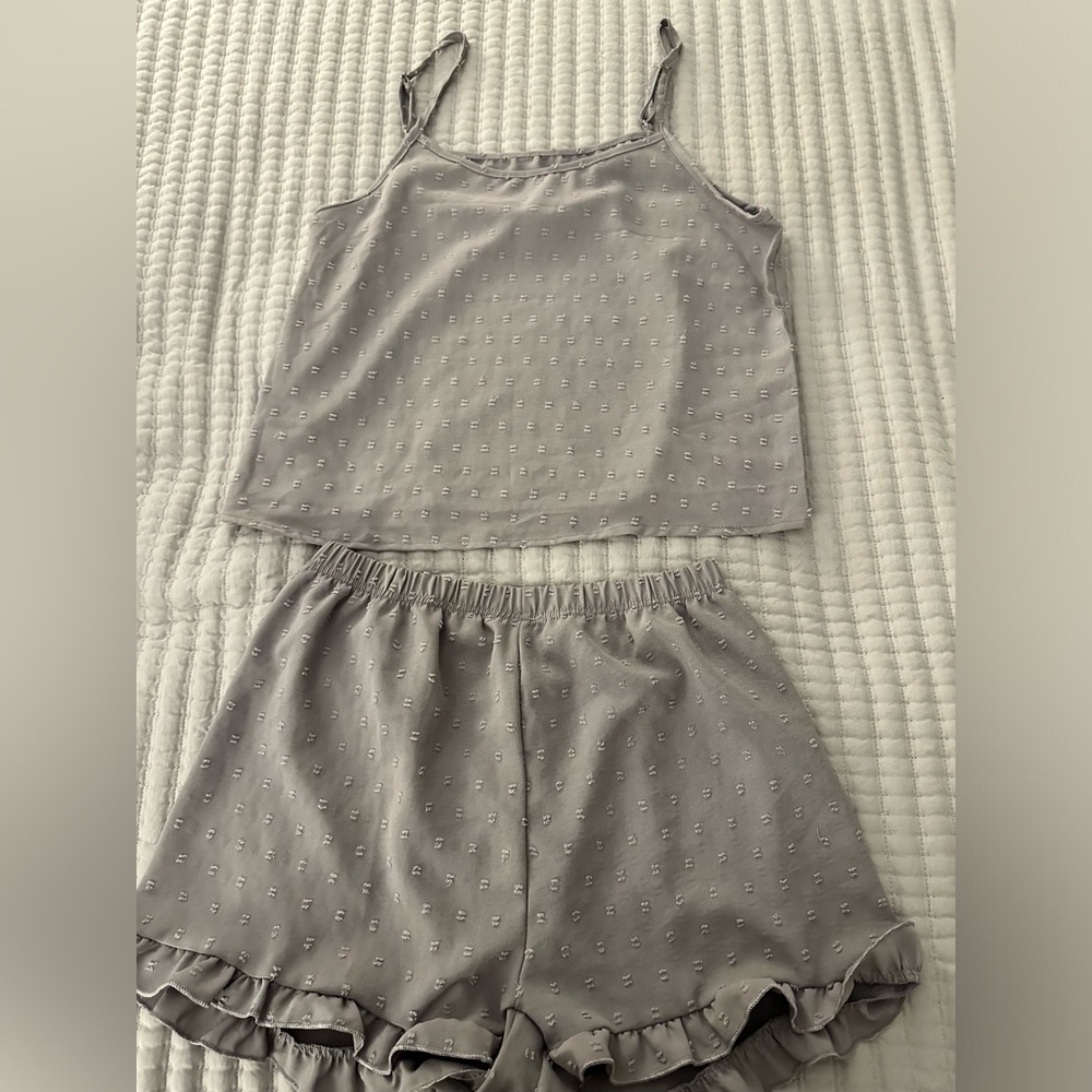 Shein Grey Pajama Set With Ruffles
